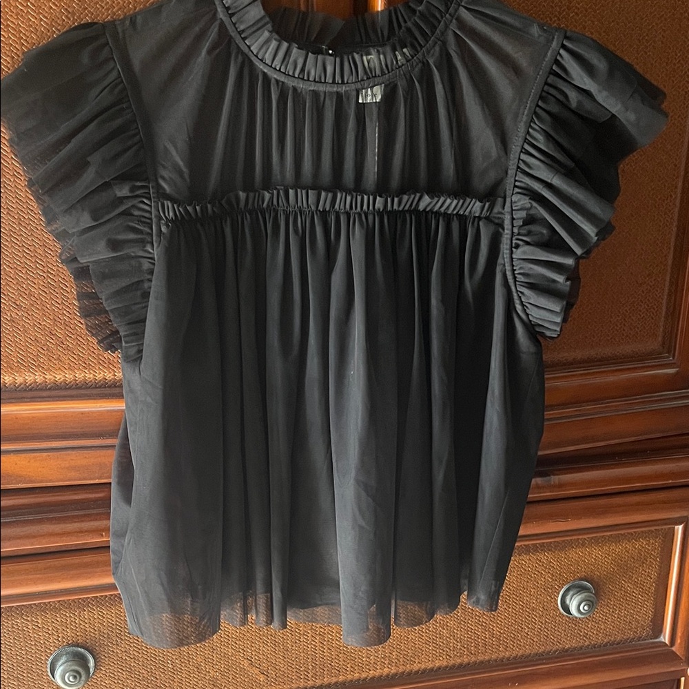 Joie Black Sheer Ruffled Blouse